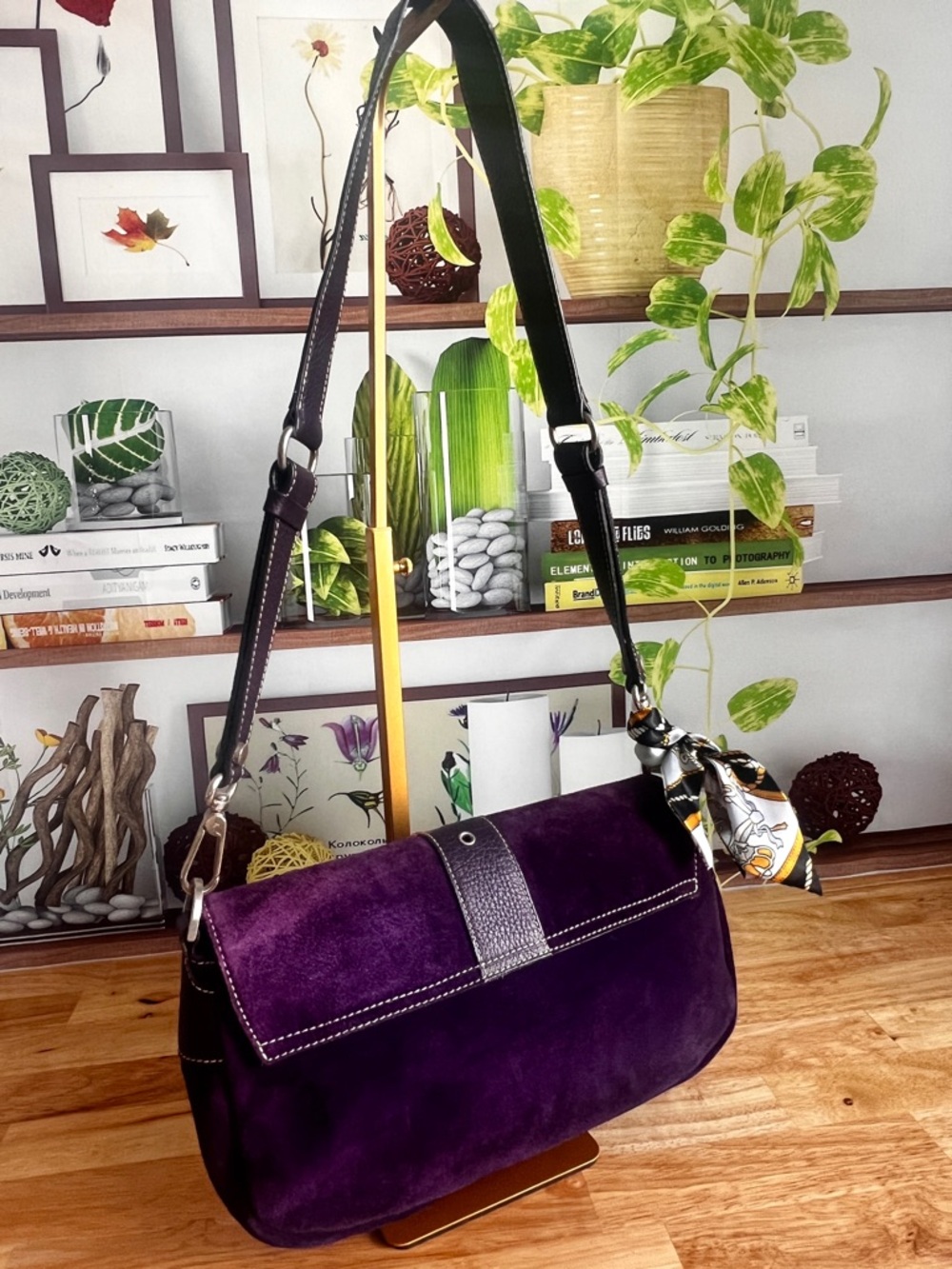 Vintage Purple Genuine Suede Leather Shoulder Bag Made In Italy - Picture 15 of 16